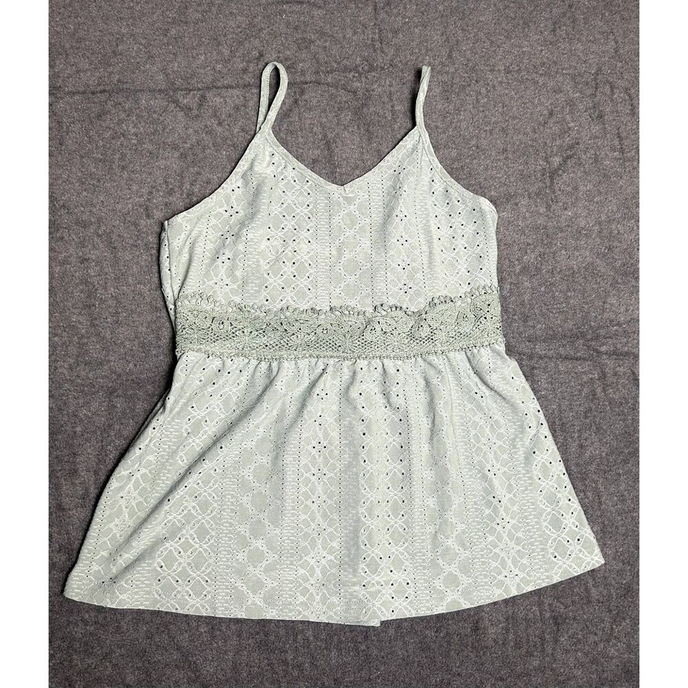 Green Lace Patchwork Camisole Tank Top Women's Size Medium